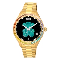 T-Shine Connect Smartwatch with gold-colored IP steel wristband with rainbow cubic zirconias
