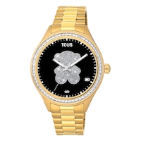 T-Shine Connect Smartwatch with gold-colored IP steel wristband with white cubic zirconias