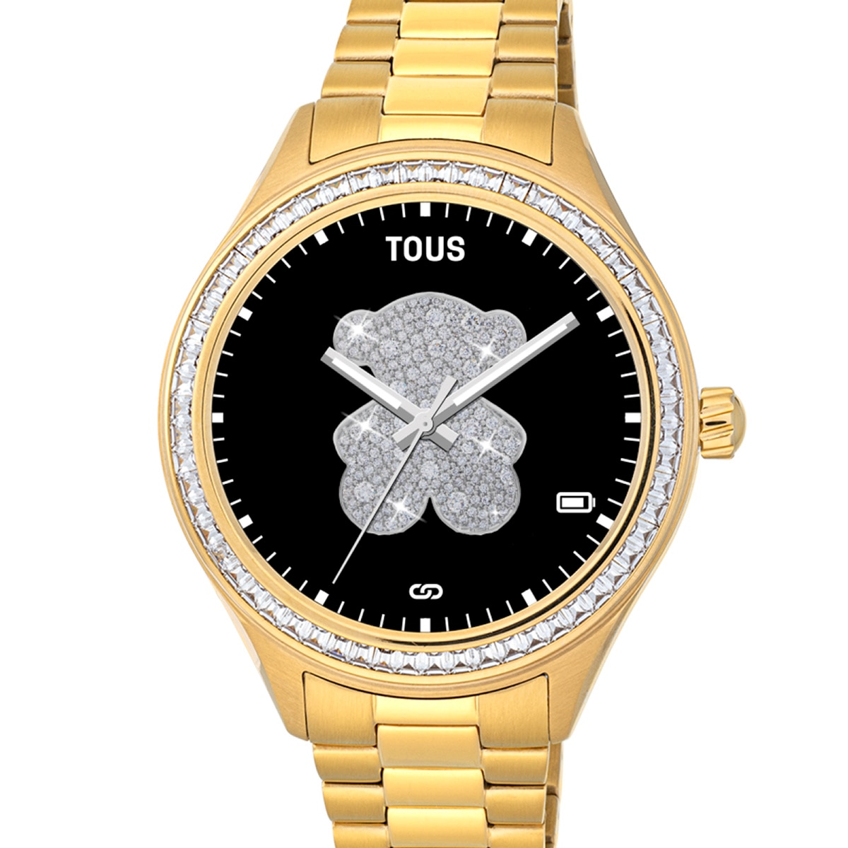 T-Shine Connect Smartwatch with gold-colored IP steel wristband with white cubic zirconias