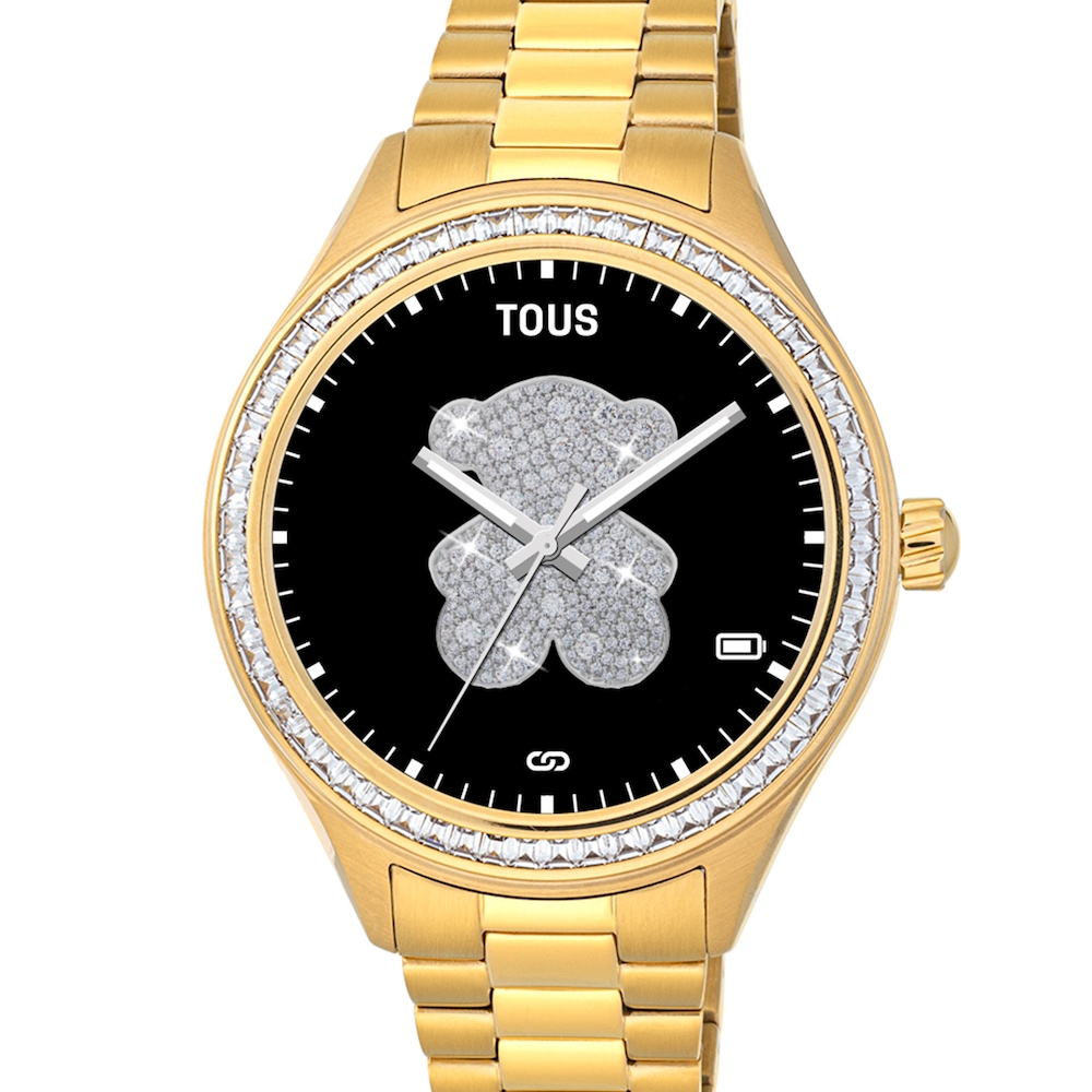 Reloj smartwatch con brazalete de acero IP dorado y zirconias blancas T-Shine Connect image number 2