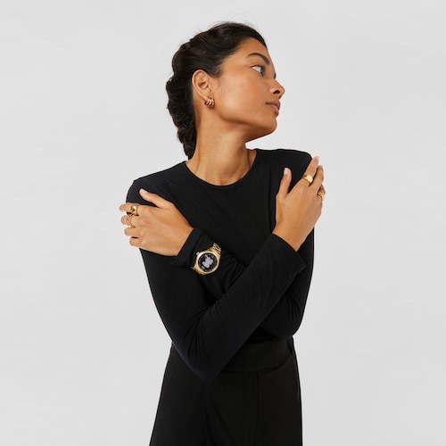 T-Shine Connect Smartwatch with gold-colored IP steel wristband with white cubic zirconias