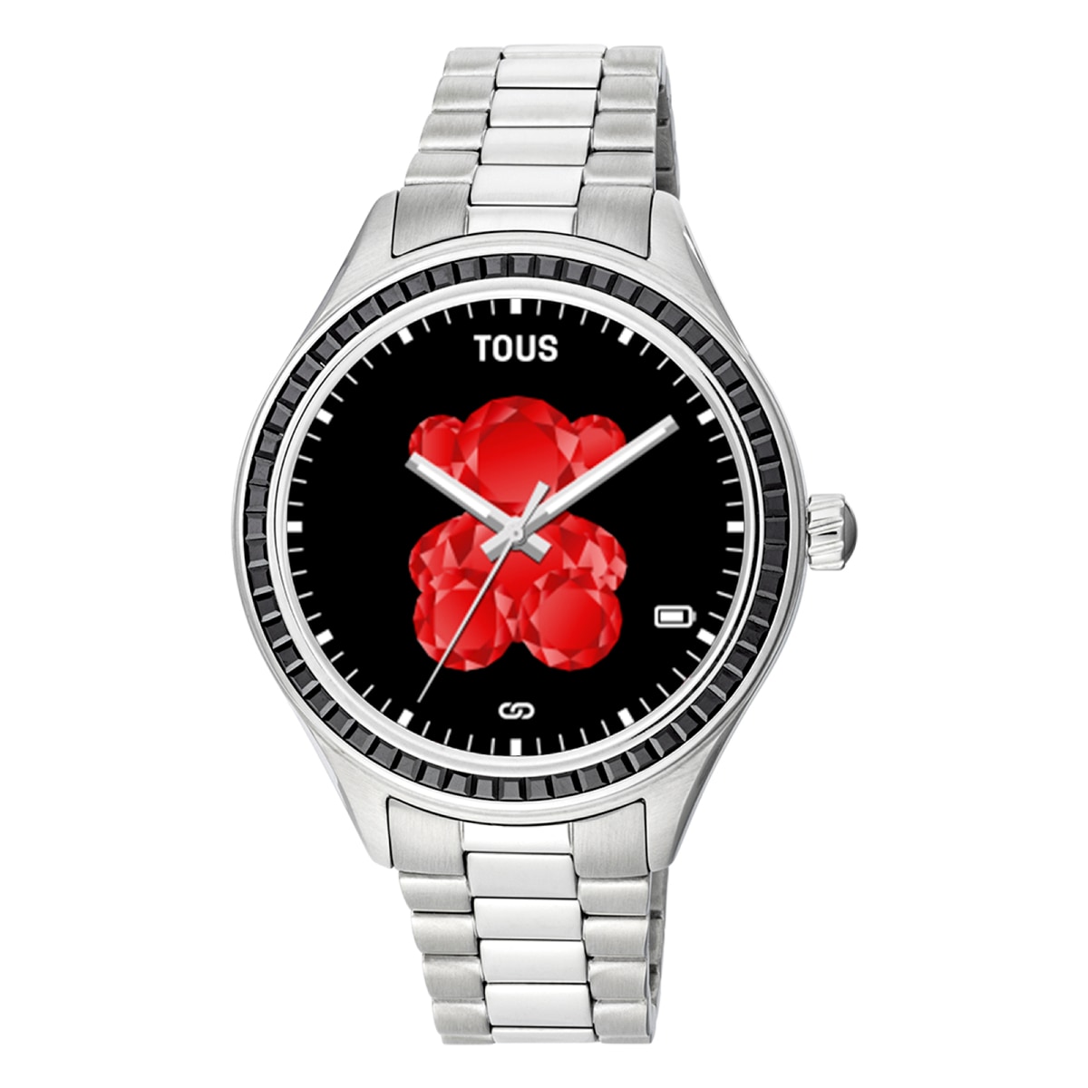 T-Shine Connect Smartwatch with steel wristband with black cubic zirconias