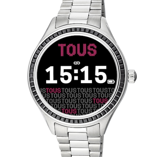 T-Shine Connect Smartwatch with steel wristband with black cubic zirconias