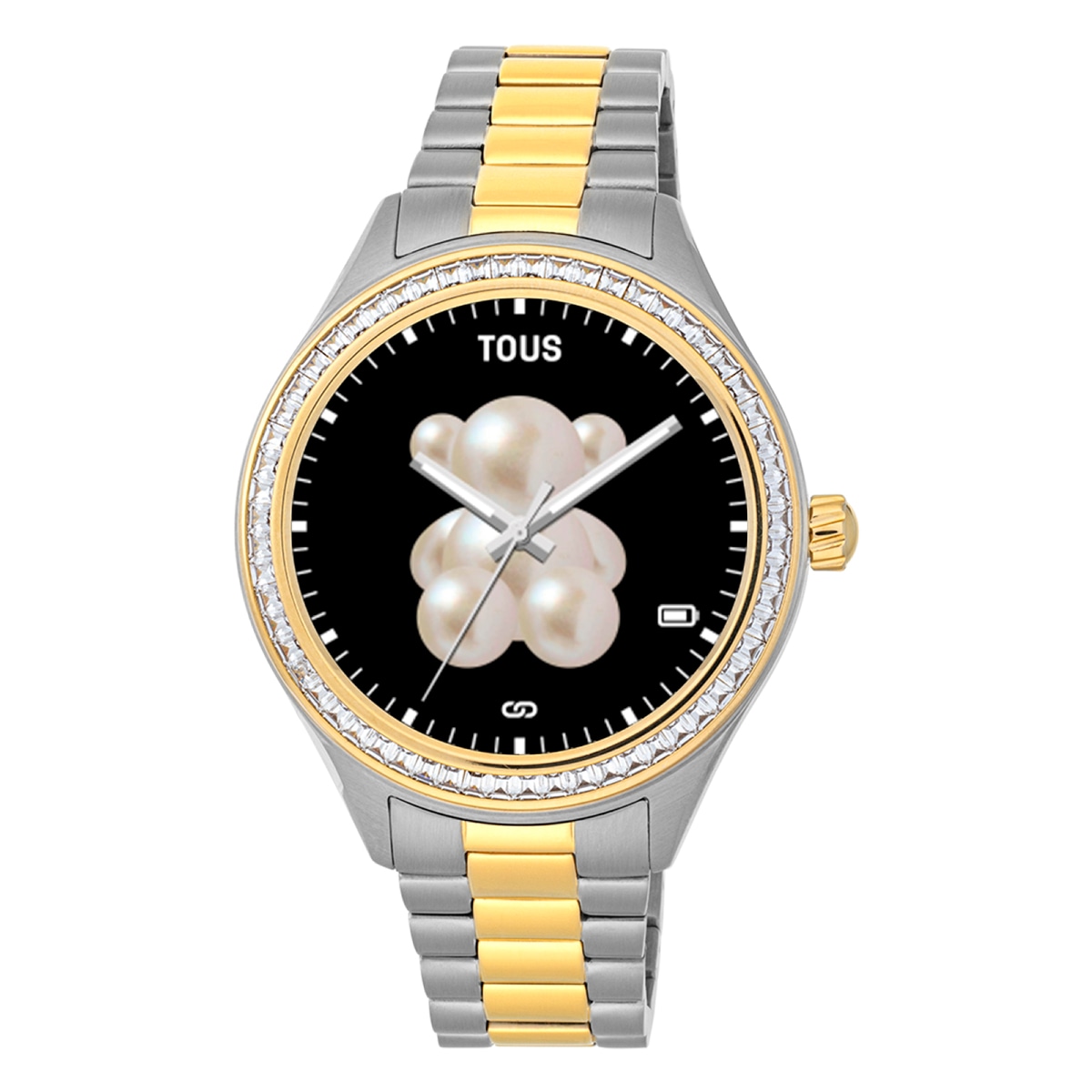 T-Shine Connect Smartwatch with steel and gold-colored IP steel wristband with white cubic zirconias