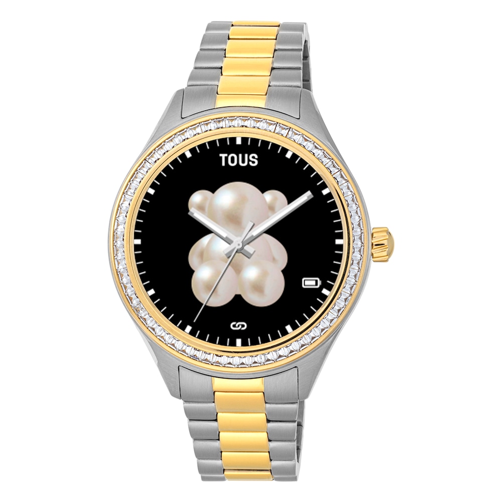 Reloj smartwatch con brazalete de acero, acero IP dorado y zirconias blancas T-Shine Connect image number 0