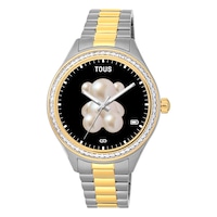T-Shine Connect Smartwatch with steel and gold-colored IP steel wristband with white cubic zirconias