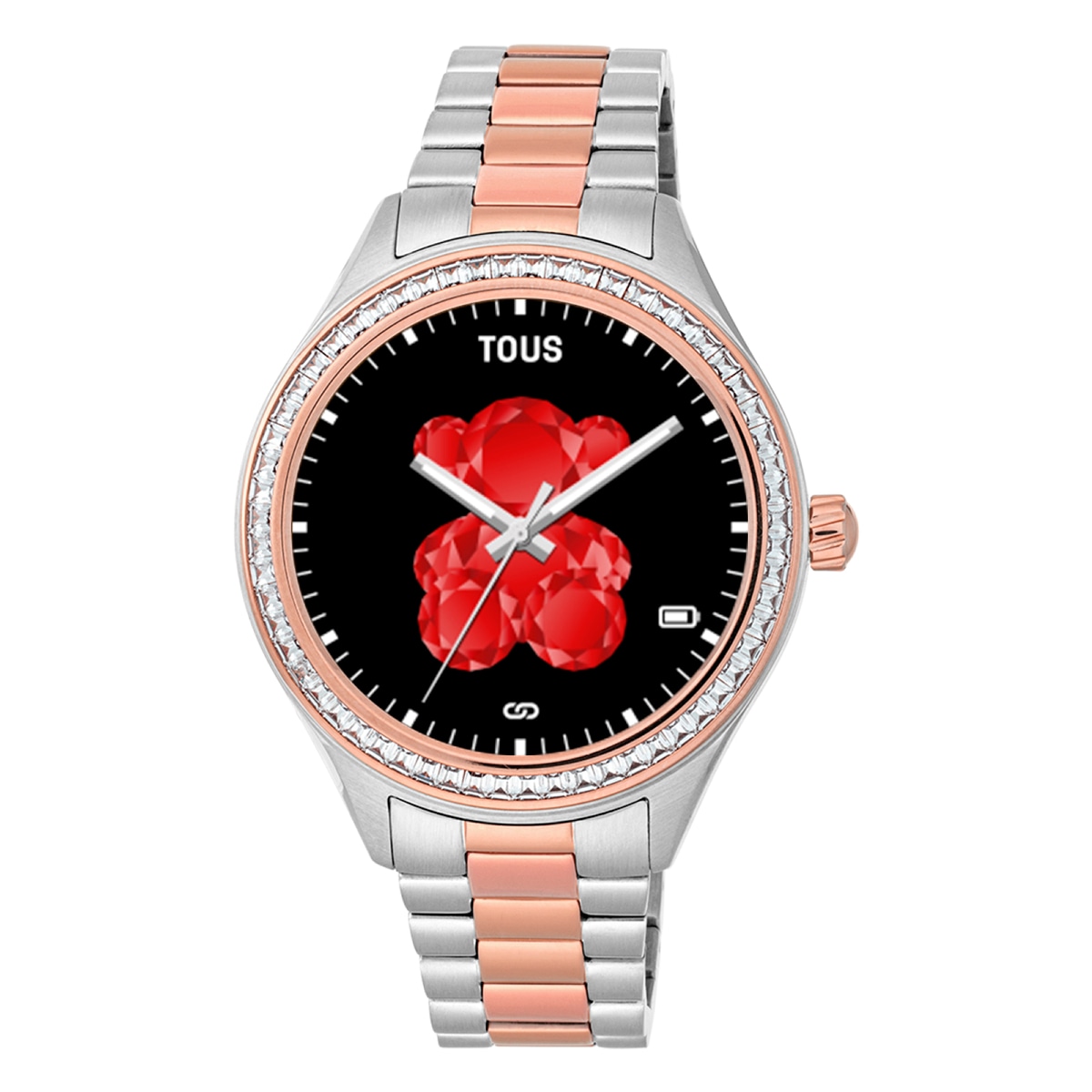T-Shine Connect Smartwatch with steel and pink-colored IP steel wristband with white cubic zirconias