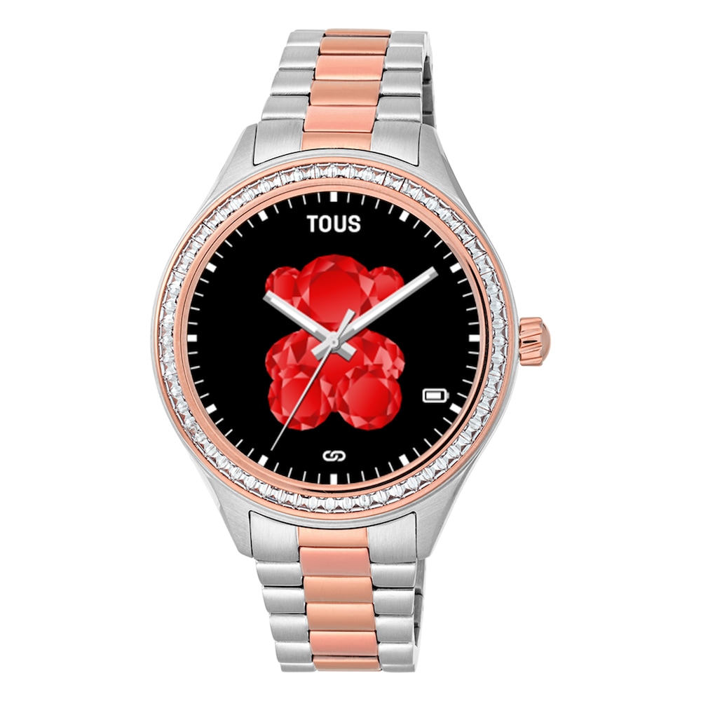 Reloj smartwatch con brazalete de acero, acero IP rosado y zirconias blancas T-Shine Connect image number 0