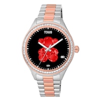 T-Shine Connect Smartwatch with steel and pink-colored IP steel wristband with white cubic zirconias