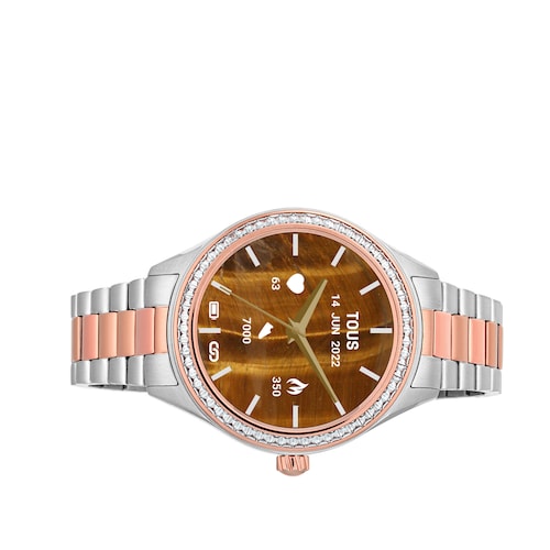 T-Shine Connect Smartwatch with steel and pink-colored IP steel wristband with white cubic zirconias