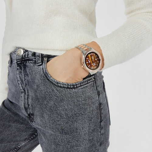 T-Shine Connect Smartwatch with steel and pink-colored IP steel wristband with white cubic zirconias