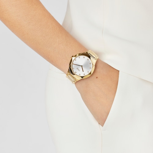 Analogue watch with gold-colored IPG steel wristband Karat Round