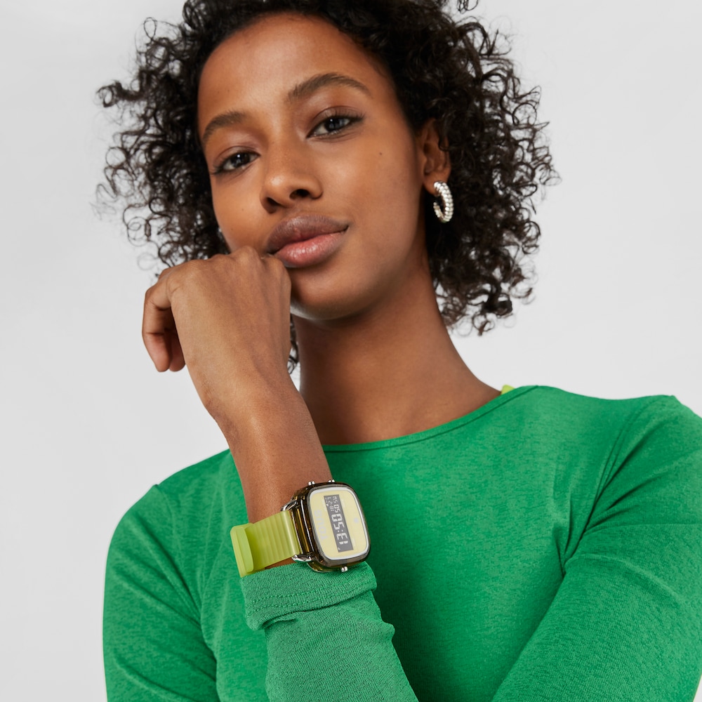 Montre num&eacute;rique en polycarbonate vert avec bracelet en silicone D-Logo Fresh
