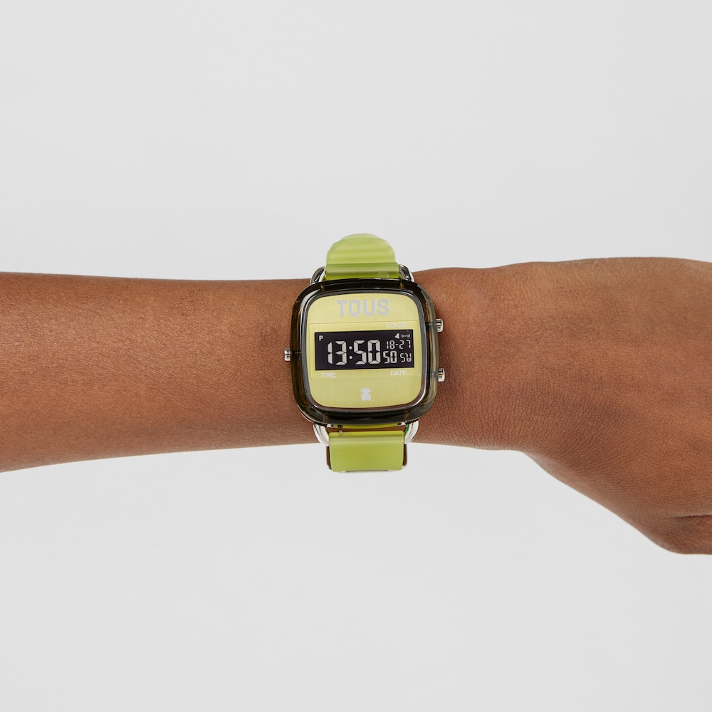 Montre num&eacute;rique en polycarbonate vert avec bracelet en silicone D-Logo Fresh