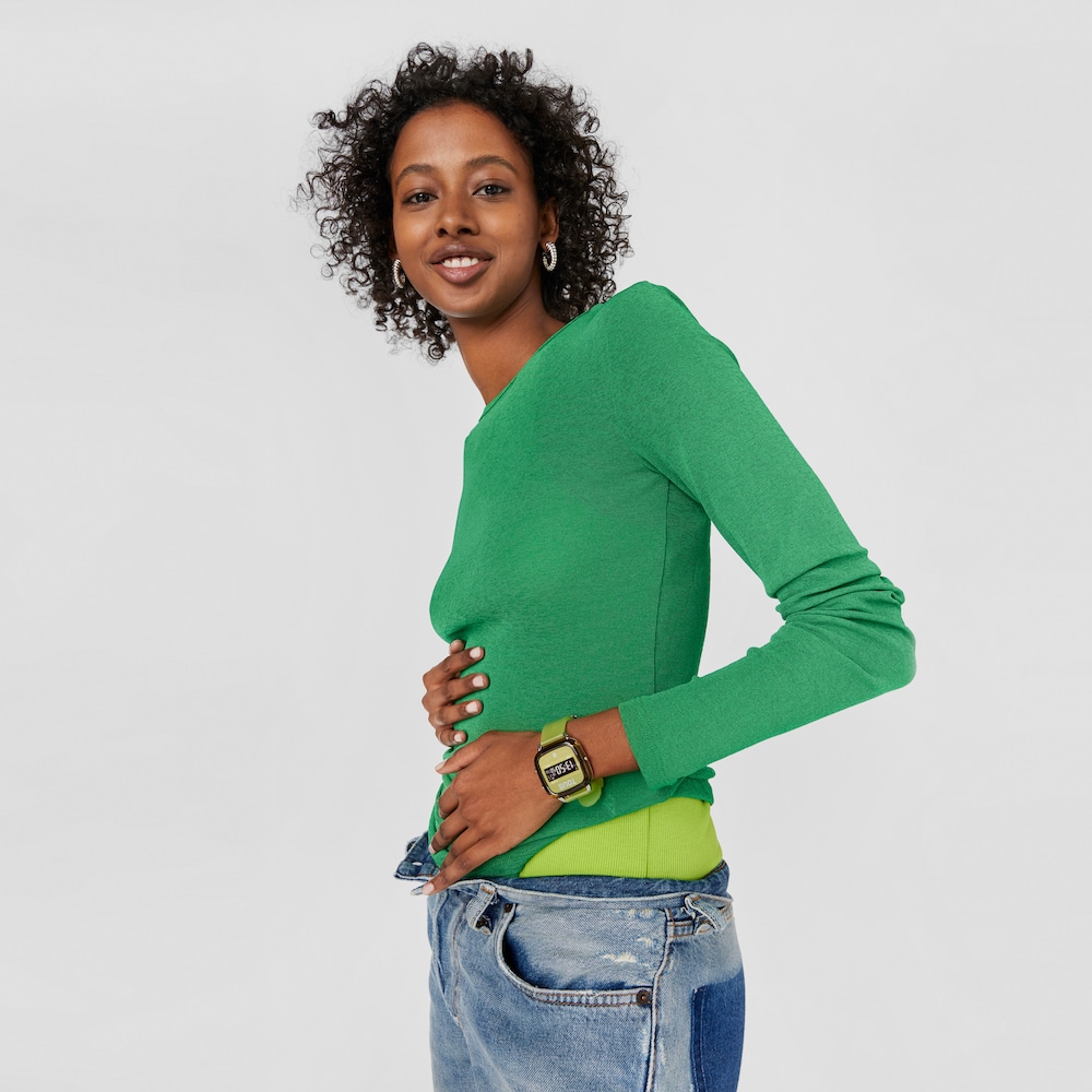 Montre num&eacute;rique en polycarbonate vert avec bracelet en silicone D-Logo Fresh