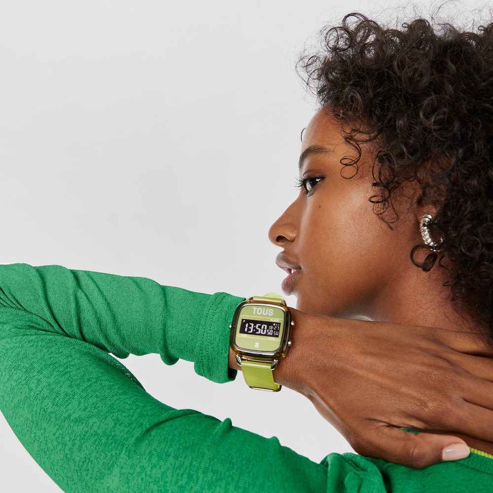 Montre num&eacute;rique en polycarbonate vert avec bracelet en silicone D-Logo Fresh