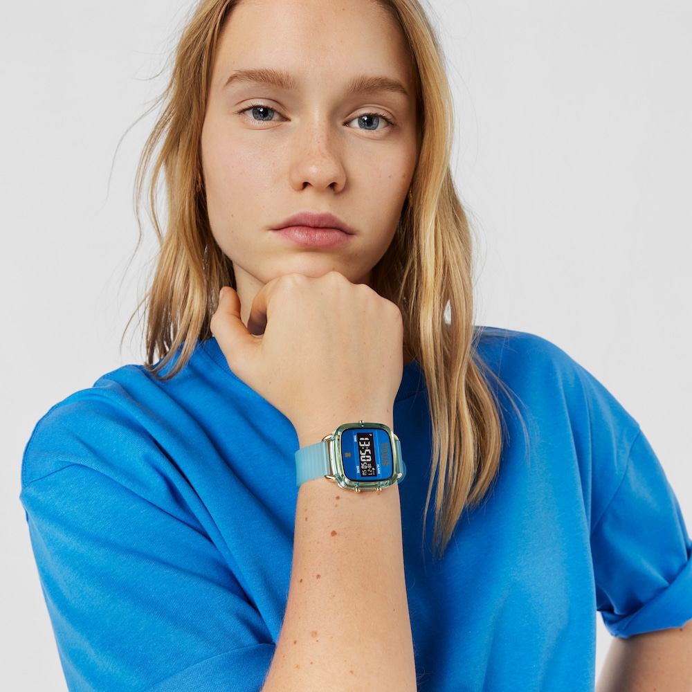 Rel&oacute;gio digital em policarbonato azul com correia em silicone D-Logo Fresh