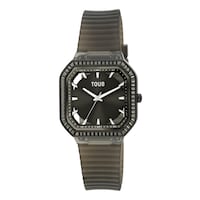 Reloj analógico de acero IP negro con zirconitas Gleam Fresh