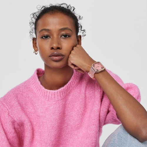 Reloj analógico de acero IPG rosa con zirconitas Gleam Fresh