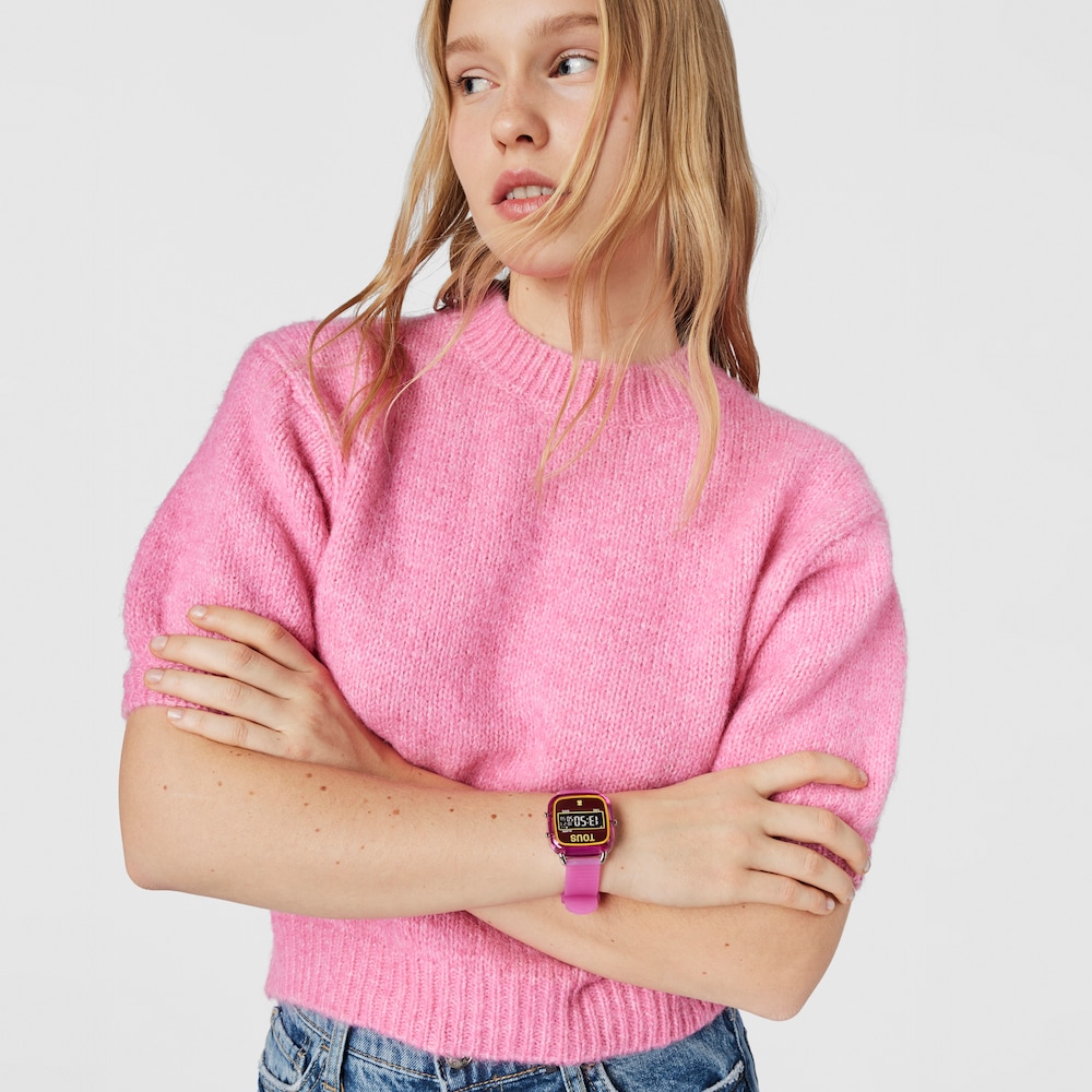 Zegarek cyfrowy D-Logo Fresh w kolorze fuksji wykonany z poliwęglanu i wyposażony w&nbsp;silikonowy pasek