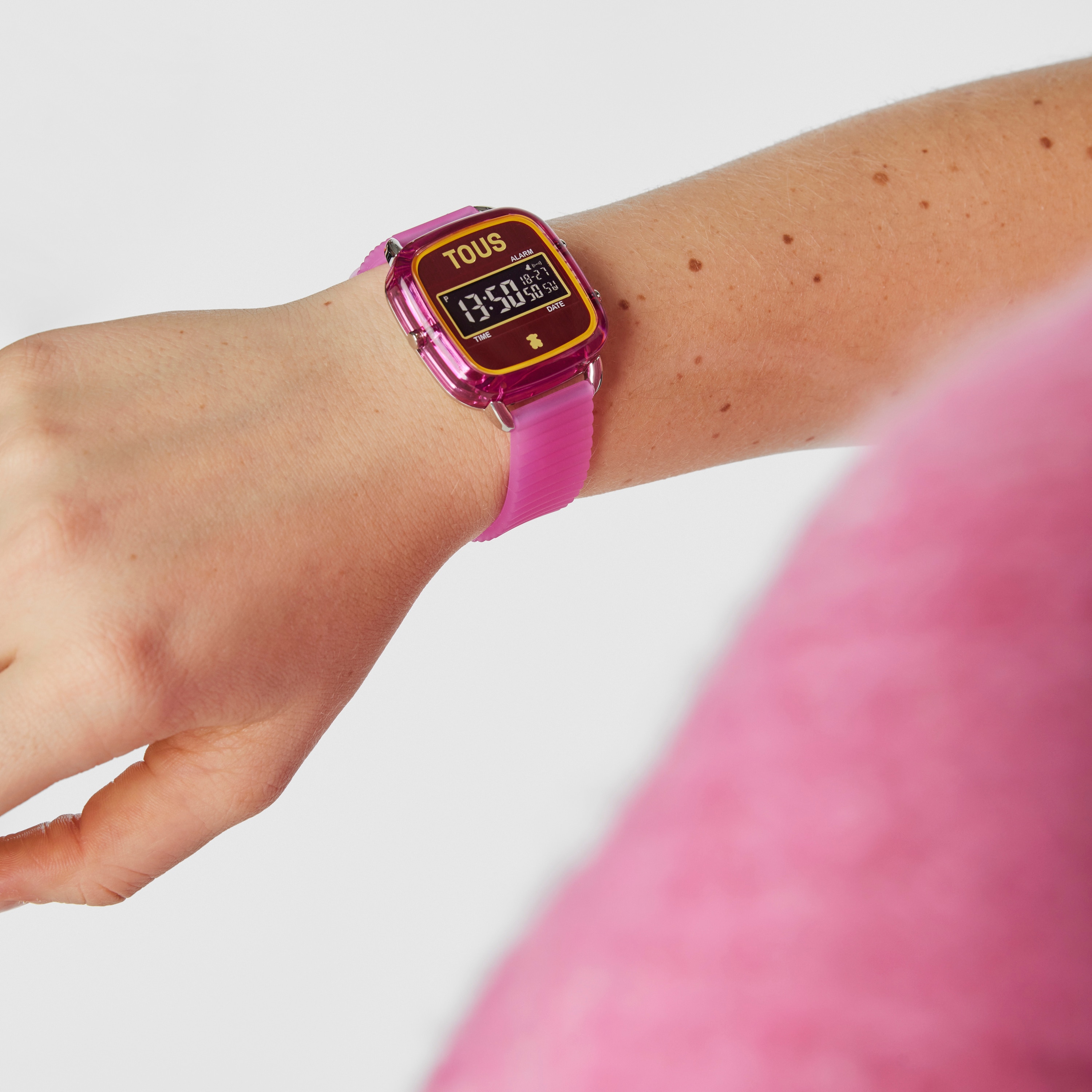 Fuchsia polycarbonate Digital watch with silicone strap D-Logo Fresh