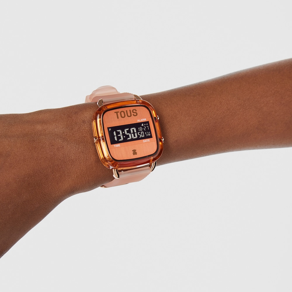 Orange polycarbonate Digital watch with silicone strap D-Logo Fresh