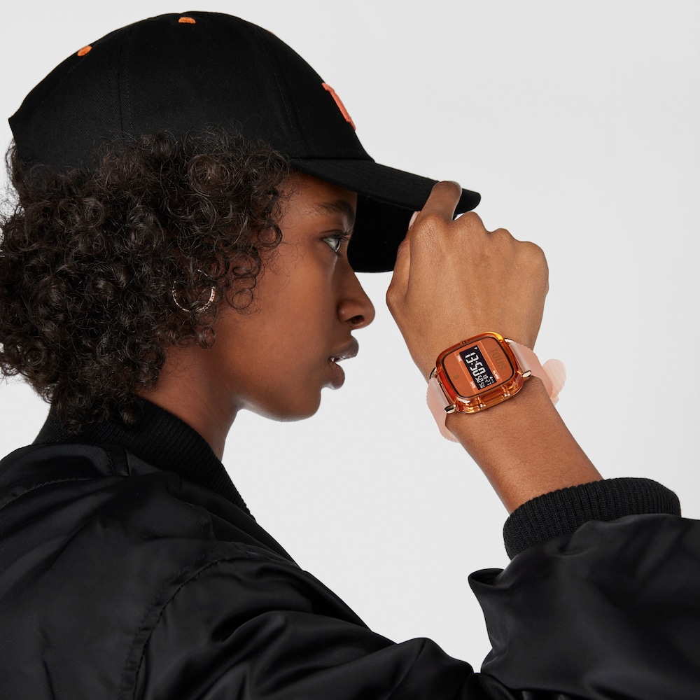 Orange polycarbonate Digital watch with silicone strap D-Logo Fresh