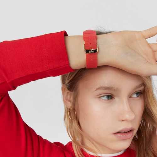 Red polycarbonate Digital watch with silicone strap D-Logo Fresh