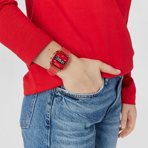 Red polycarbonate Digital watch with silicone strap D-Logo Fresh