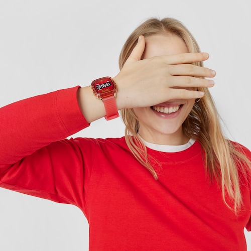 Red polycarbonate Digital watch with silicone strap D-Logo Fresh
