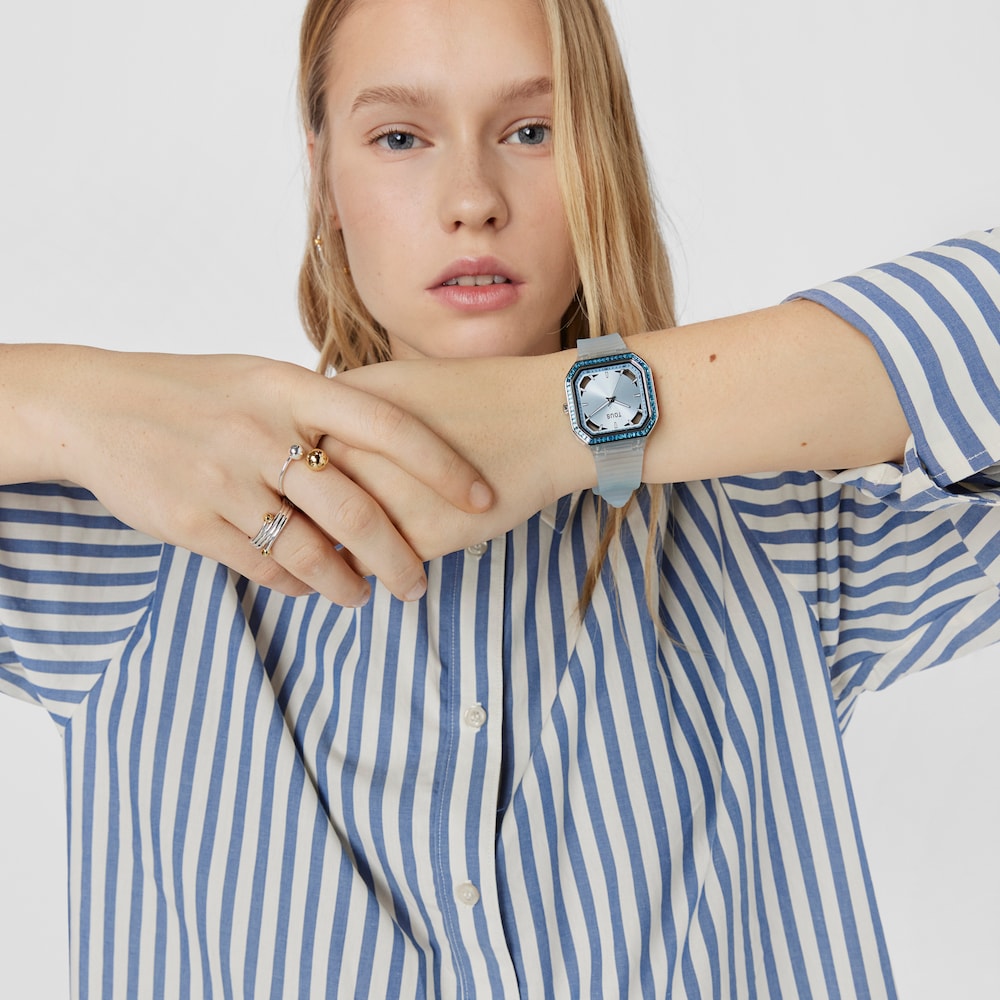 Sky-blue-colored steel Analogue watch with zirconias Gleam Fresh image number 3