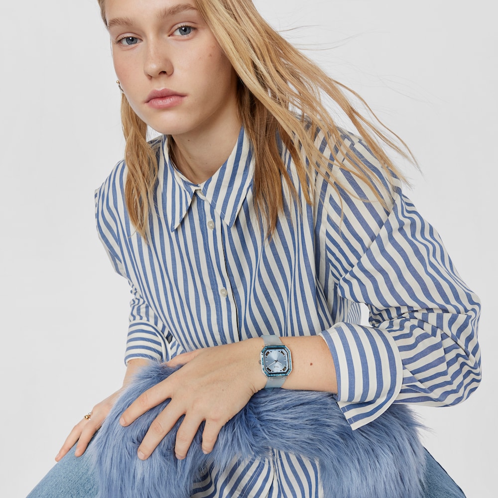 Sky-blue-colored steel Analogue watch with zirconias Gleam Fresh image number 4