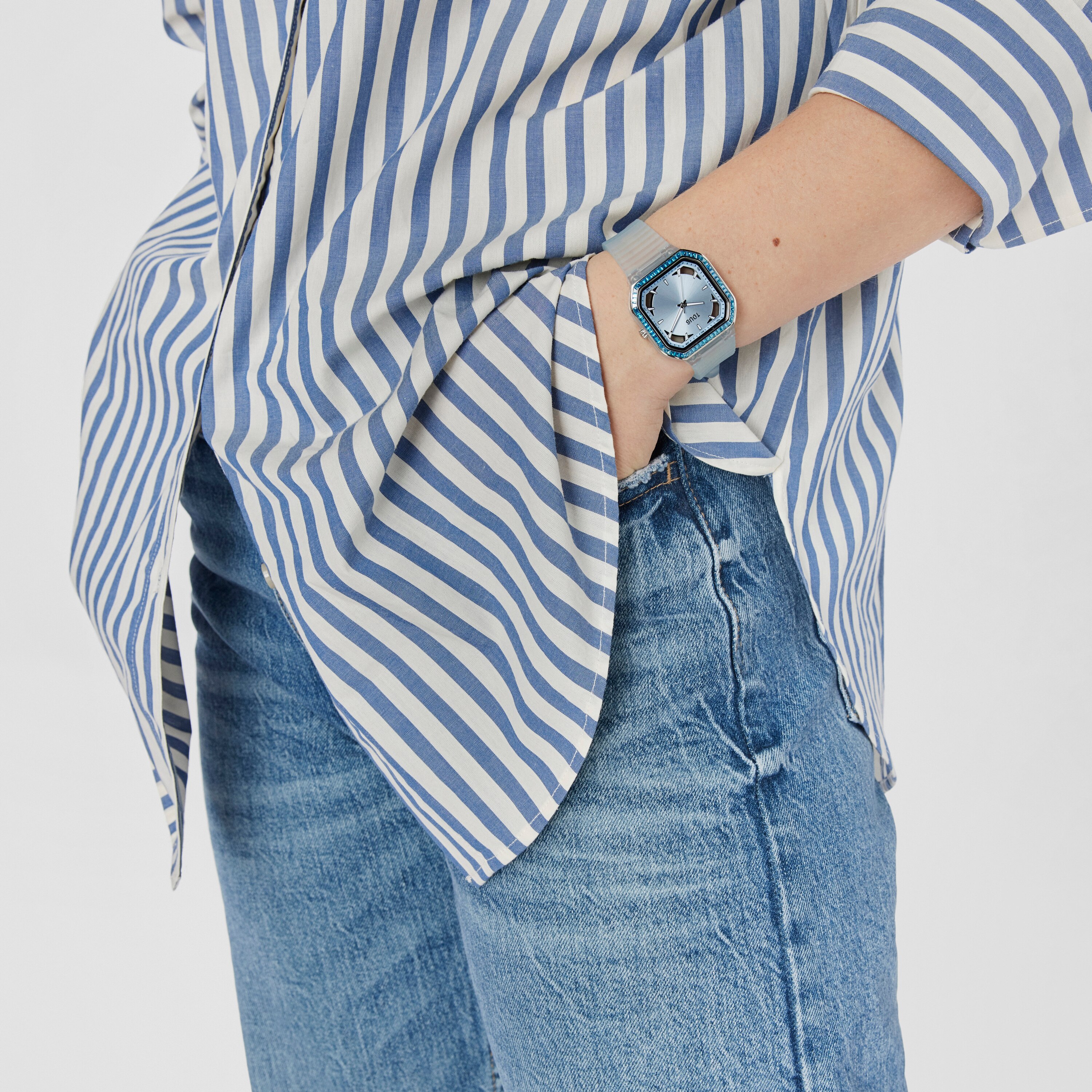 Sky-blue-colored steel Analogue watch with zirconias Gleam Fresh