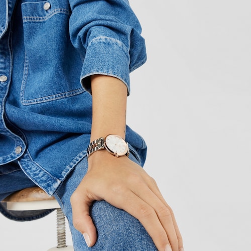 Reloj analógico con brazalete de acero y acero IPRG rosado S-Band