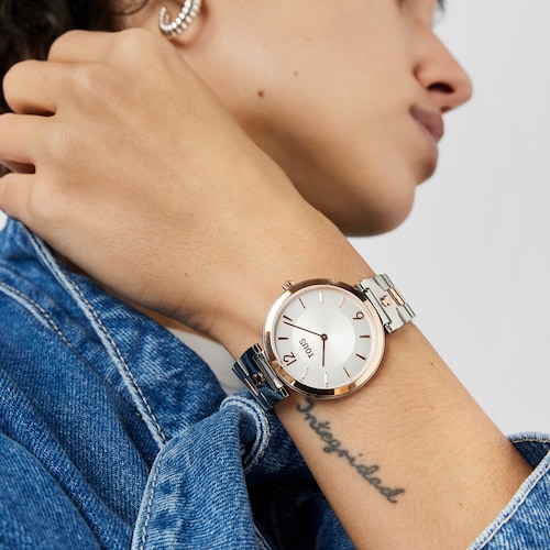 Reloj analógico con brazalete de acero y acero IPRG rosado S-Band