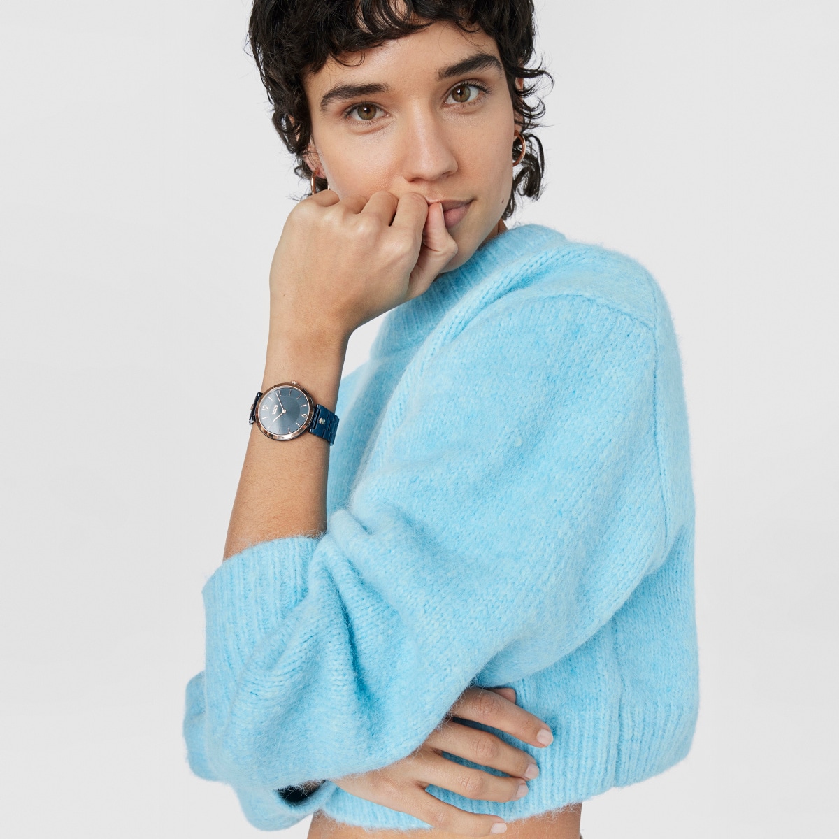 Analogue watch with blue-colored IP steel and pink-colored IPRG steel wristband S-Band