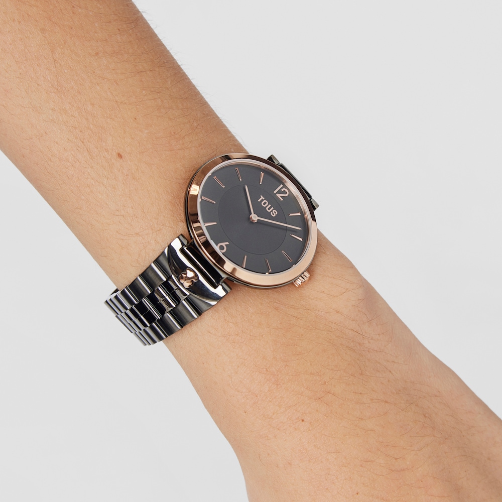 Analogue watch with gray-colored IP steel and pink-colored IPRG steel wristband S-Band image number 4