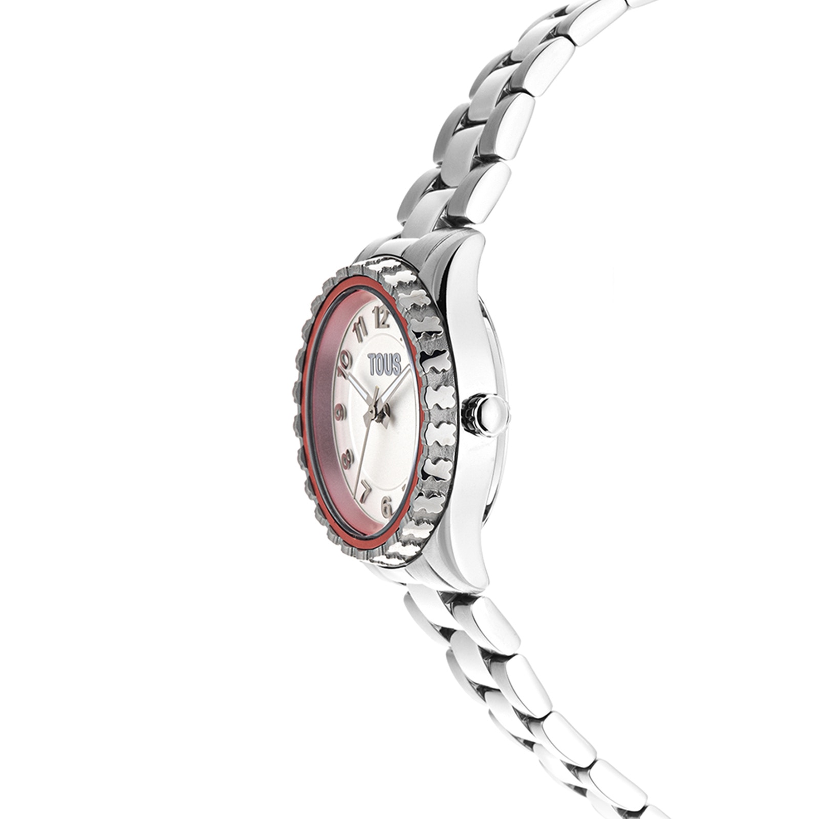 Analogue watch with steel wristband and pink aluminum inner bezel Mini T-Bear