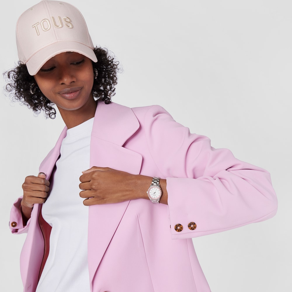 Analogue watch with steel wristband and pink aluminum inner bezel Mini T-Bear