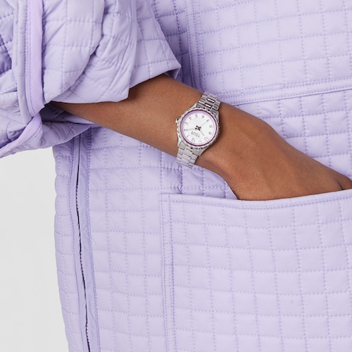 Reloj analógico con brazalete de acero y bisel interior de aluminio malva Mini T-Bear