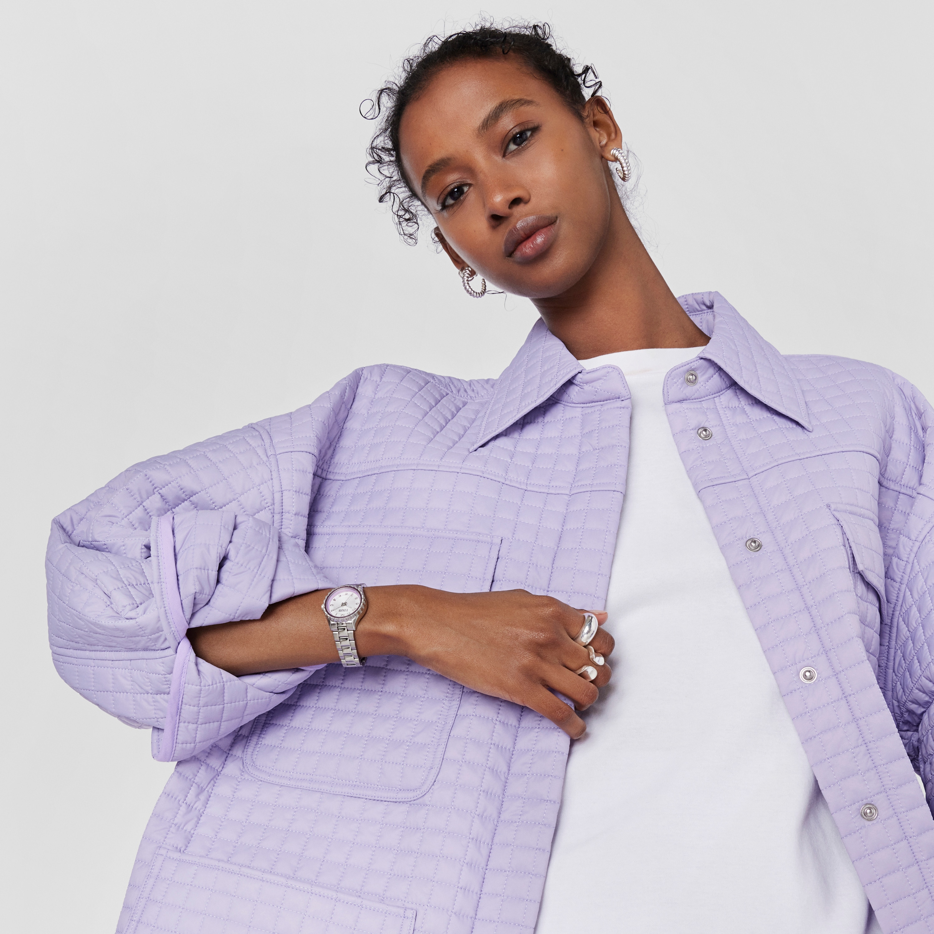 Analogue watch with steel wristband and mauve aluminum inner bezel Mini T-Bear