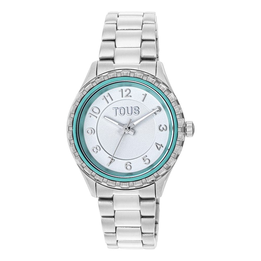 Reloj anal&oacute;gico con brazalete de acero y bisel interior de aluminio menta Mini T-Bear