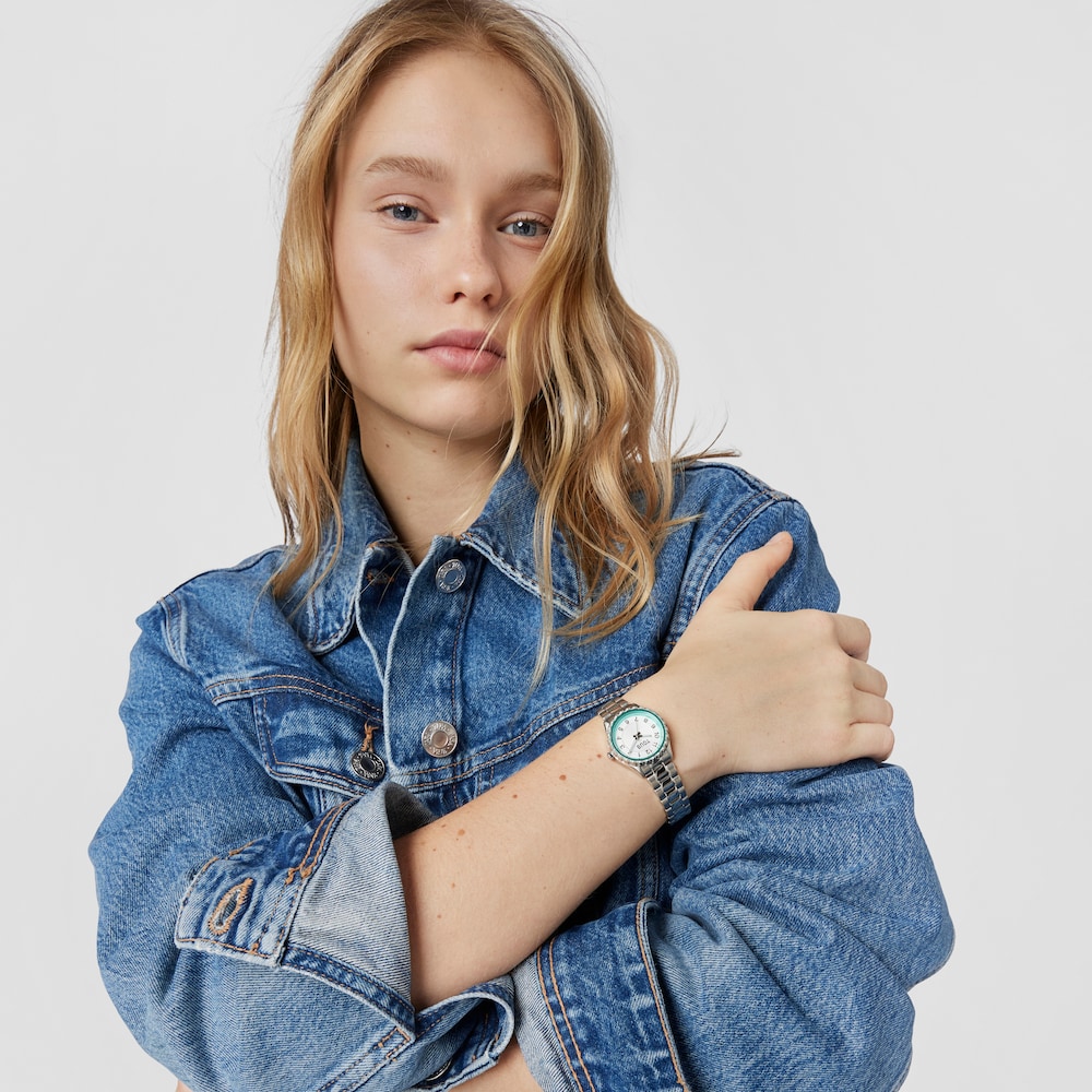 Reloj anal&oacute;gico con brazalete de acero y bisel interior de aluminio menta Mini T-Bear