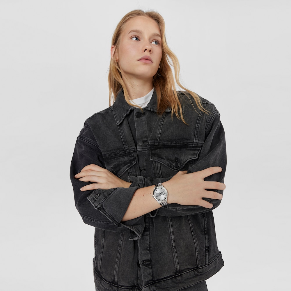 Analogowy zegarek T-Logo ze stalową bransoletą i kryształkami