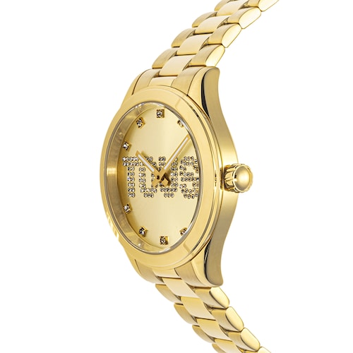 Reloj analógico con brazalete de acero IPG dorado y cristales T-Logo