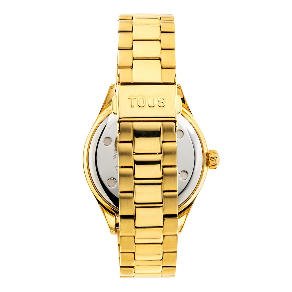 Analogue watch with gold-colored IPG steel wristband and crystals T-Logo image number 2