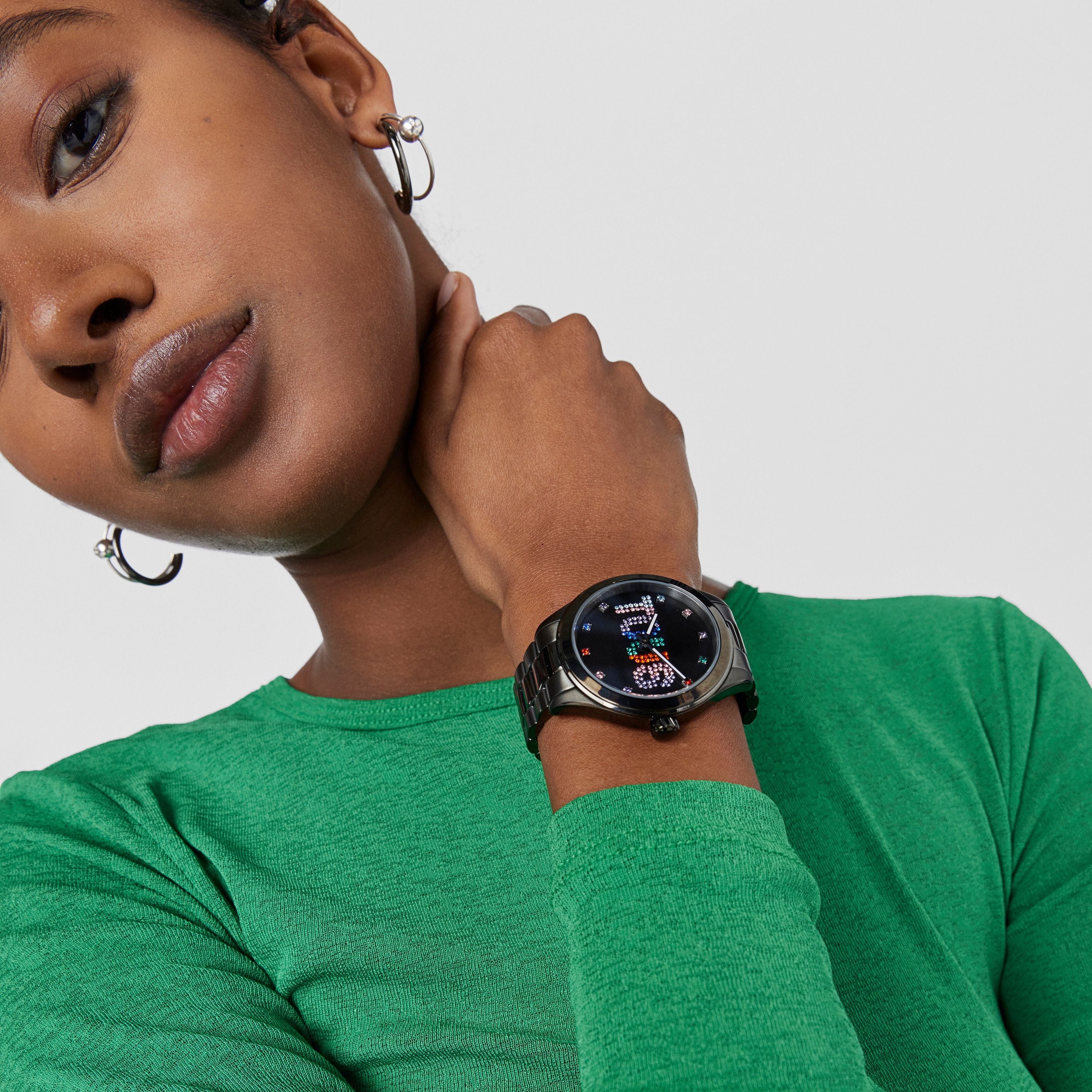 Analogue watch with black IP steel wristband and crystals T-Logo