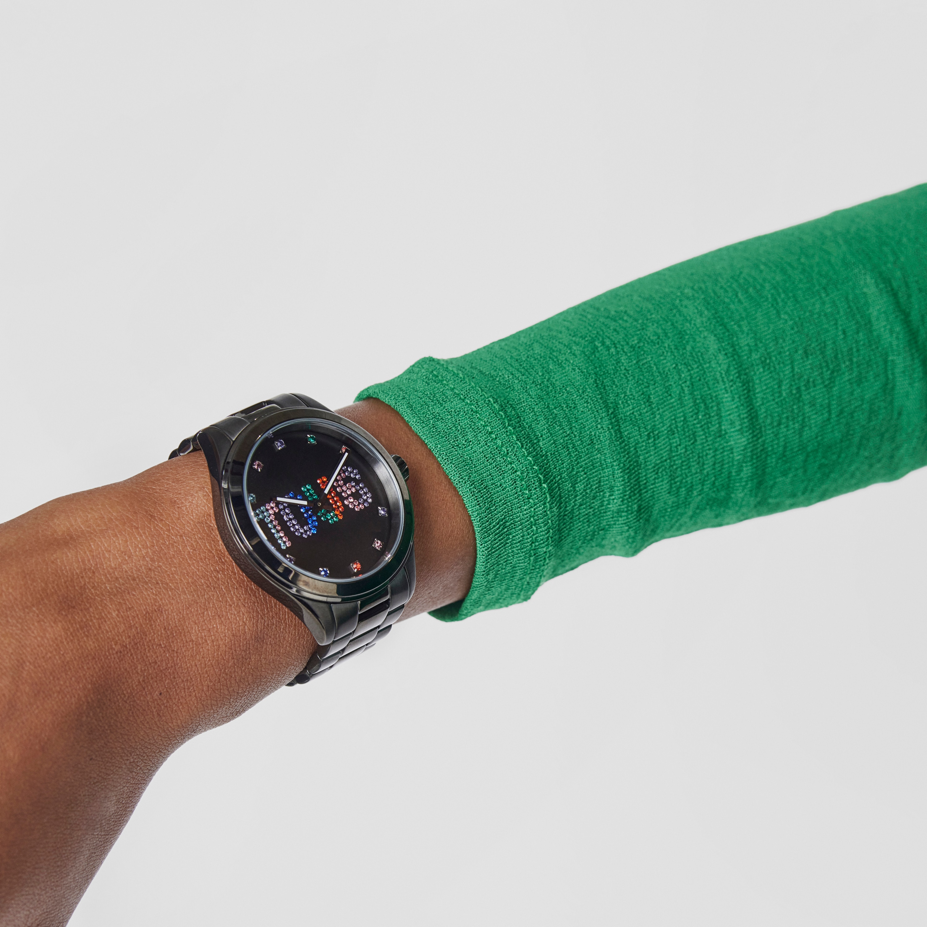 Analogue watch with black IP steel wristband and crystals T-Logo