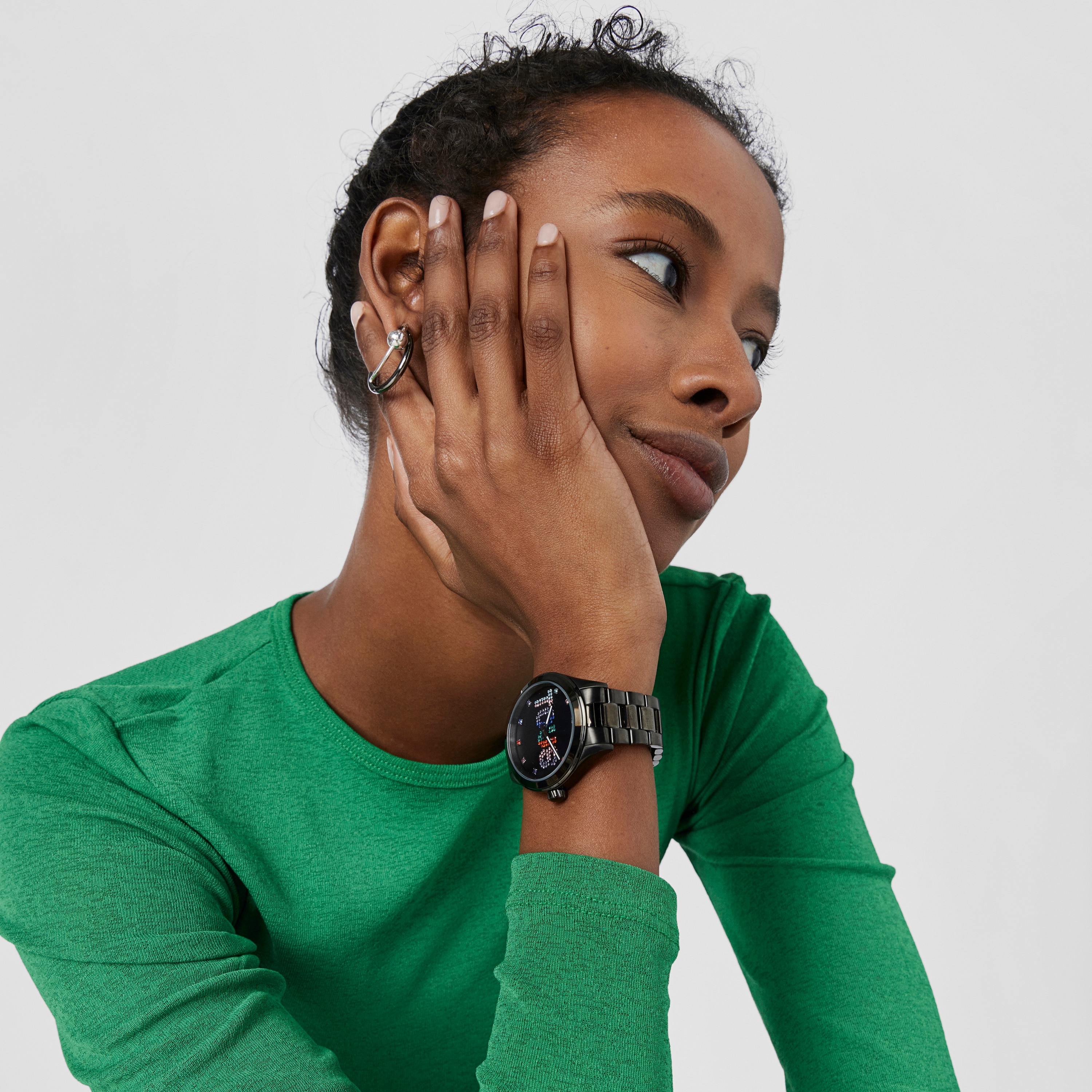Analogue watch with black IP steel wristband and crystals T-Logo