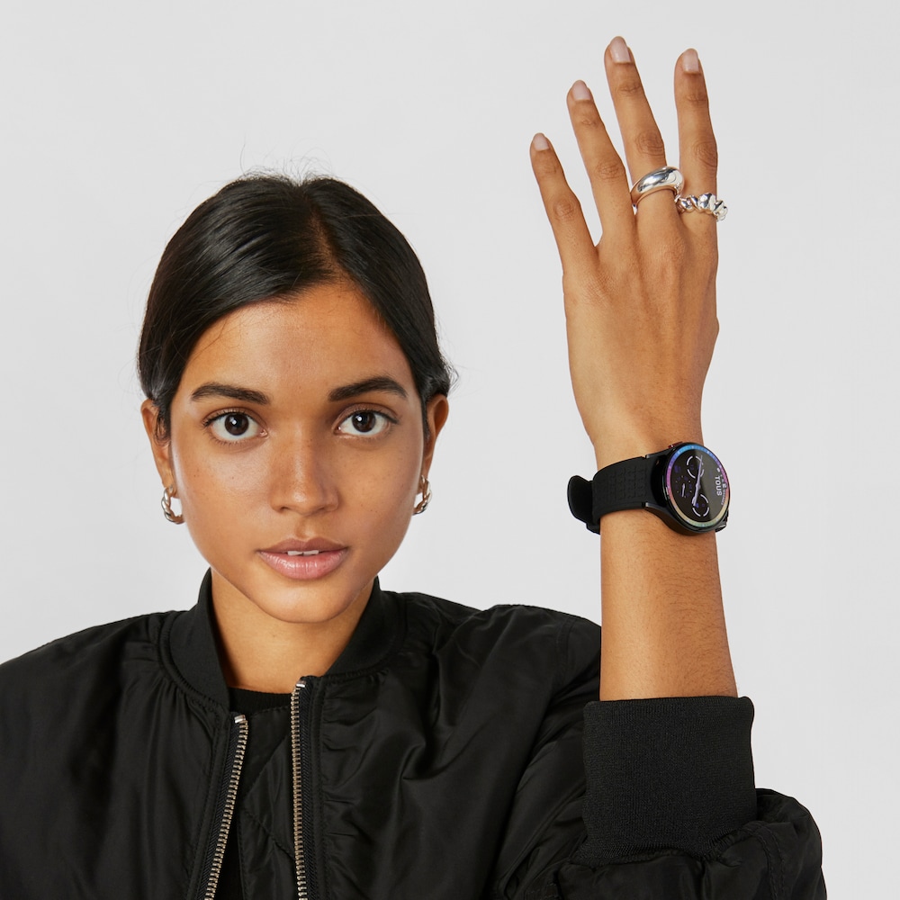 Rel&oacute;gio Samsung Galaxy Watch 5 X TOUS smartwatch em alum&iacute;nio cinzento com banda de silicone cinzenta